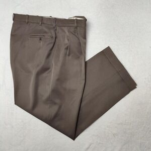 Mark Shale Dress Pants Mens 38x29 Brown Wool Pleated Cuffed Trousers Formal